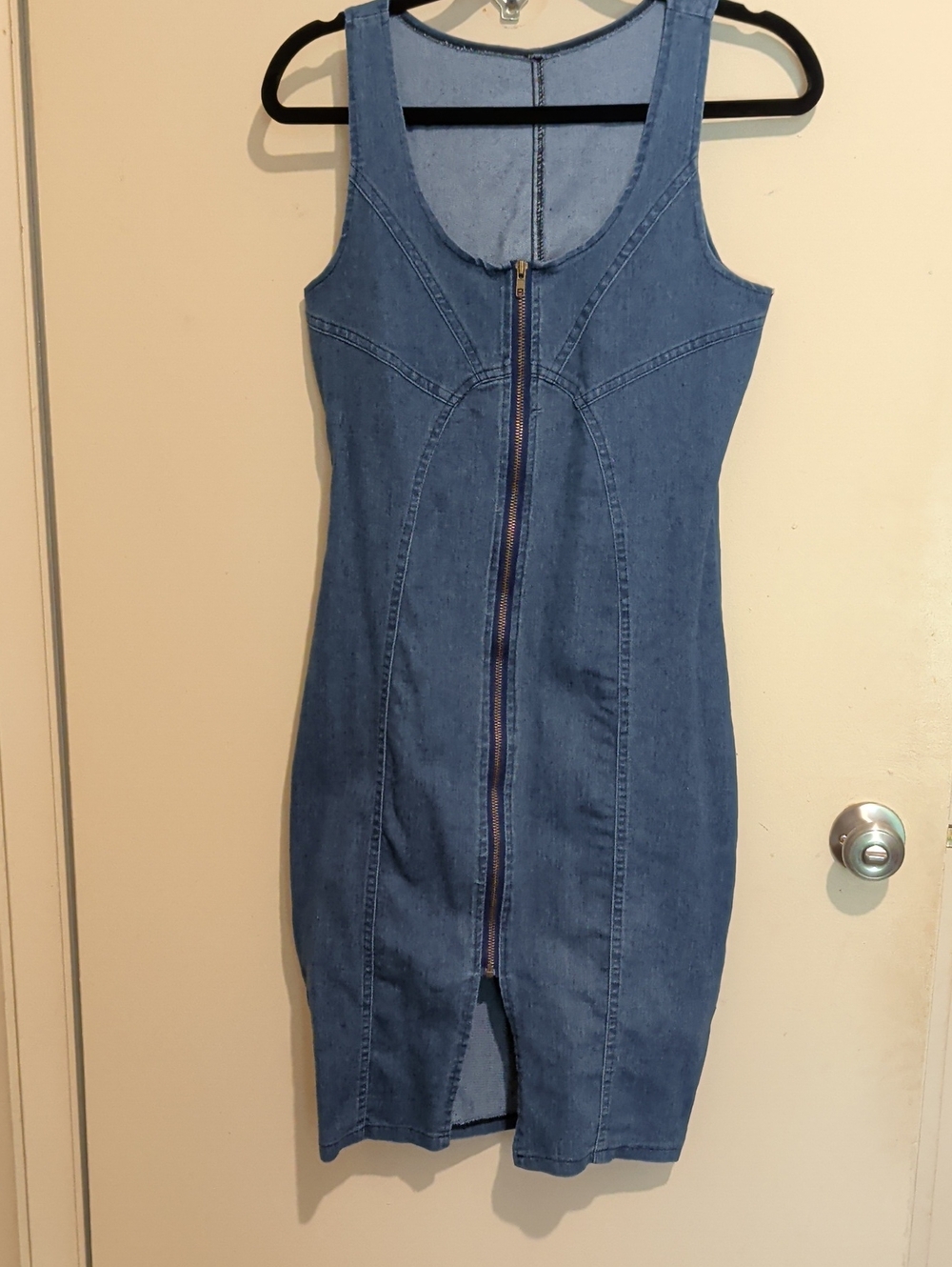 Denim Zip-Front Kids One-Piece Dress - Blue